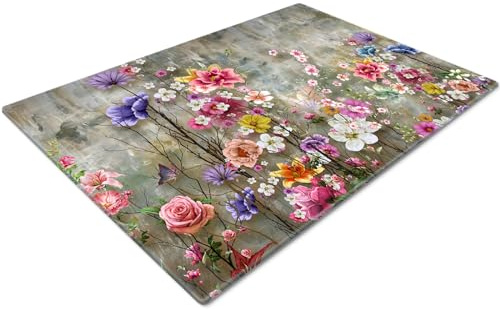 Glass Chopping Board 50 x 40 | Kitchen Worktop Protector | Multifunctional Cutting Board | Work Top Savers | Kitchen Accessories | Extra Large | Colourful Vintage Flowers