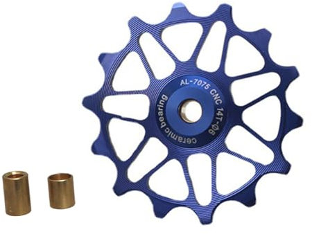Fahrrad Riemenscheibe Schaltwerk 12-T 14-T, Aluminium CNC Schaltröllchen Keramiklager für Mountainbike Oder Rennrad (14T,Blau)