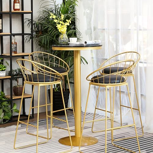 Beistelltisch im modernen Stil, runder Bartisch, Kaffee-Besprechungstische, hoher Bistro-Pub-Tisch für Küche, Esszimmer, Wohnzimmer, schwarze Marmorplatte und goldene Metallbeine(Size:Height 75cm)