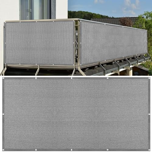 Balkon Sichtschutz 30 x 400 cm HDPE Atmungsaktiv Balkonumspannung Balkonverkleidung Reißfest, mit Ösen Kabelbinder für Balkongeländer, Terrasse Garten, Hellgrau
