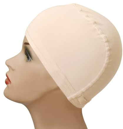 1 Stück Bamboo Wig Cap Atmungsaktive Perückenkappe Rutschfest Bambus Kappe unter Perücke mit Verstellbarem Gurt (Beige)