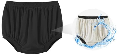EEOST Adult Diaper Cover for Incontinence Noiseless Leak-Protection Underwear Plastic Pants Over Diapers Waterproof Rubber Pants (Black, L(Men Size))