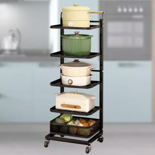 Pan Stands for Hot Saucepans Over Microwave Shelf Unit 3 Tier Pot Lid Holder While Cooking Cupboard Organisers Pot Holder,Black-5 * 4boards*1basket