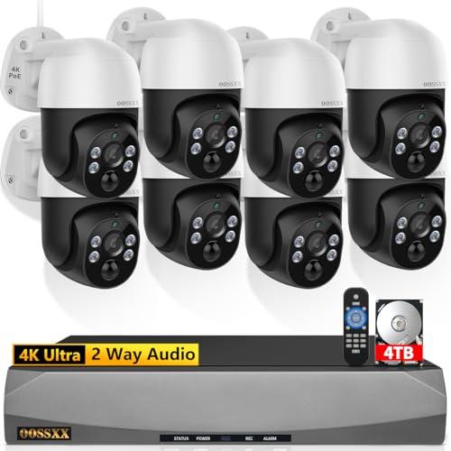 OOSSXX (4K/8.0 Megapixel & PTZ Digital Zoom) 2-Way Audio PoE Outdoor Camera System Home Security Camera System IP Camera System with Outdoor CCTV Cable (8-Cams