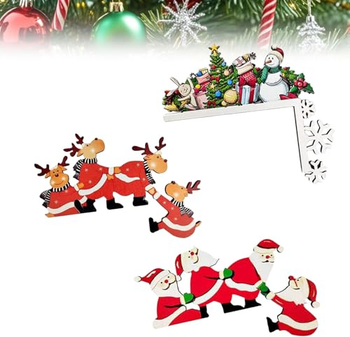 Lufdegim 3 Stück Türrahmen Dekoration Weihnachten Türrahmen Dekoration Weihnachtsdekoration aus Holz Türecke Dekorationen Weihnachtsmann Elch Schneemann Schlafzimmer-Tür Dekorationen Weihnachten