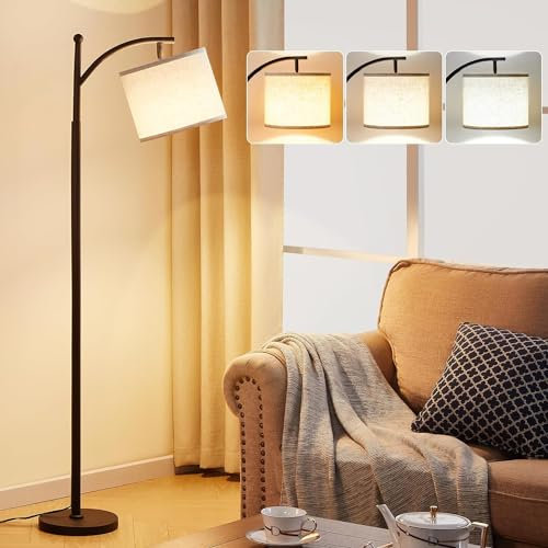 Aooshine Floor Lamps for Living Room, 60 Modern Arc Standing Lamp with 3 Color Temperatures, Beige Lampshade & Foot Switch, Standard Corner Lamp for Bedroom Office Dorm Room(9W Bulb Included)