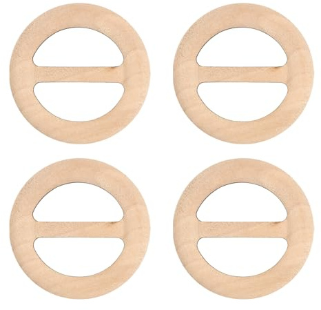 sourcing map Lot de 4 pinces à t-shirt, 50 mm en bois pour écharpe, anneau à cravate, boucle ronde pour vêtements de mode, boutons noués pour décoration de vêtements en soie pour femme, 50mm