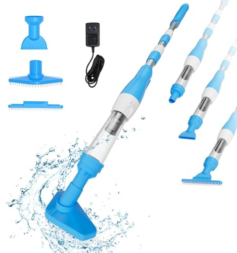 PoolyPoly Aspiratore Piscina Ricaricabile Senza Fili, 3 en 1 Aspirapolvere a Mano per Piscina, Pulitore Elettrico per Piscine, Spa, Vasca Idromassaggio - Tempo di Esecuzione 90 Minuti, Blu