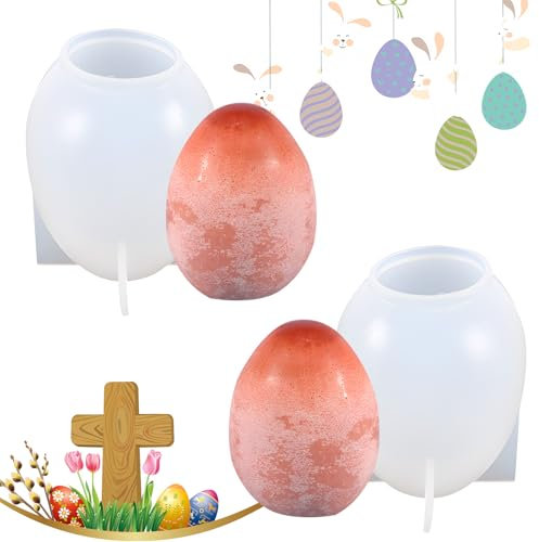 2Pcs Moldes de Silicona 3D en Forma de Huevo,Molde de Fondant de Silicona para Huevos de Pascua,Molde de Silicona 3D para Huevos de Pascua,para DIY Jabón, Velas de Aromaterapia