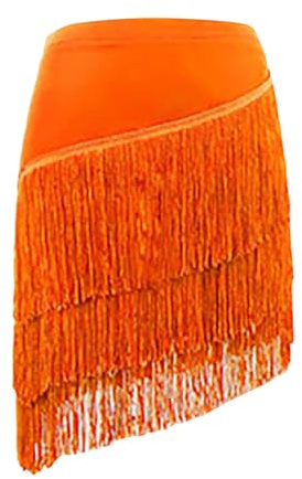Bauchtanz Kostüm Damen Tanzröcke Latin Dance Rock Fransenkleid Sexy Frauen 3 Tiered Quaste Latin Dance Rock Tanzkleid Damen Bauchtanz Hüfttuch Latein Tango Bauchtanz Hüfttuch Fransen (Orange, XXL)