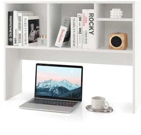 COSTWAY Estantería de Escritorio, 4 Cubos y Compartimento Abierto Trasero, Estanteria Sobremesa, 94 x 25 x 73 cm, librería de sobremesa Dormitorio Oficina (Blanco)