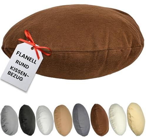 Qooltex Flanell Rund Kissenbezug 50cm Ø Durchmesser Rundkissen Braun | Rundkissen Kissenhülle mit Reißverschluss - Für Bodenkissen, Sitzkissen, Sofakissen, Bettkissen od. Stuhlkissen