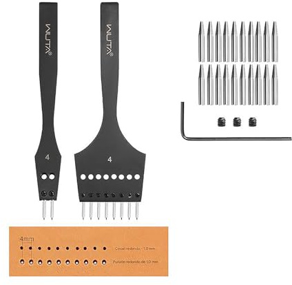WUTA 3. Gen. Multifunktional Leder Locher Werkzeug Set, Profi Leder Stanz Werkzeug mit Wechselbaren Einsätzen, für DIY Lederhandwerk(4mm-2+8)