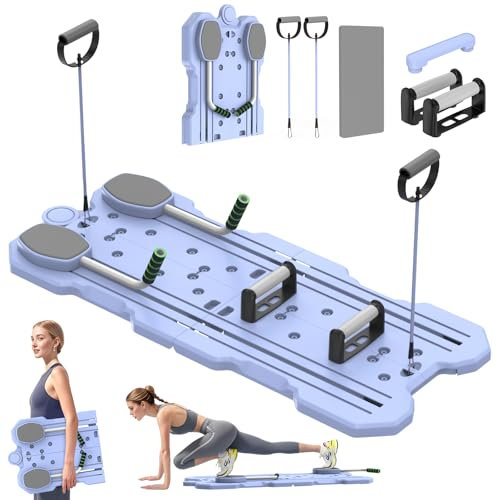 IMAYCC Foldable Pilates Board Reformer Machine Set with Ab Roller Portable Multi-Functional Pilates Training Full Body Workout Equipment for Home with Various Accessories(Purple)