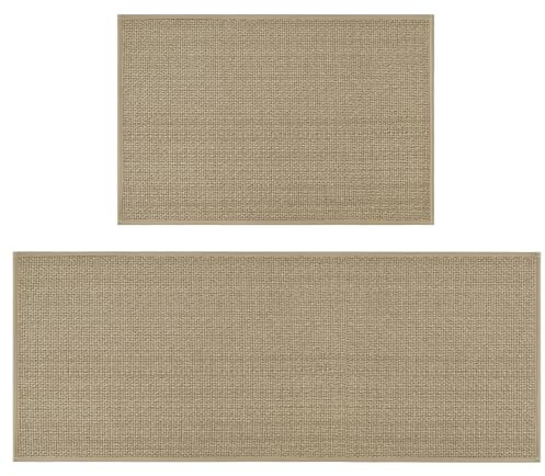 Artoid Mode Linen - Juego de 2 alfombras de cocina antideslizantes (60 x 90 y 60 x 150 cm, lavables, decorativas)