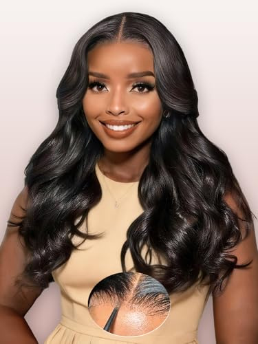 Echthaar Perücke Curtain Bangs Face-Framing Layered Loose Wave Human Hair Wig 6x6 Pre Cut Lace Front Reay To Wear Glueless Wig Human Hair For Black Women 200% Dichte Perücken Damen Mit Pony 20 Zoll