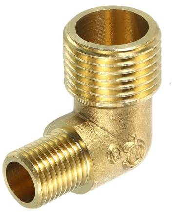 Unifizz Raccord de tuyau mâle 1/2 vers mâle 3/8, coude en laiton à angle droit à 90 degrés, connecteur pour plomberie, air, gaz, carburant, huile, 35 x 35 mm