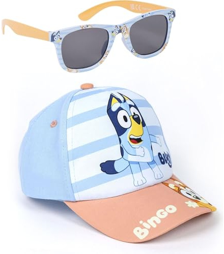 Gorra y Gafas de Sol Bluey Set Infantil Original para Niñ@s Unisex - Gorra y Gafas Bluey Accesorios Verano Gafas Protección UV y Gorra Ajustable