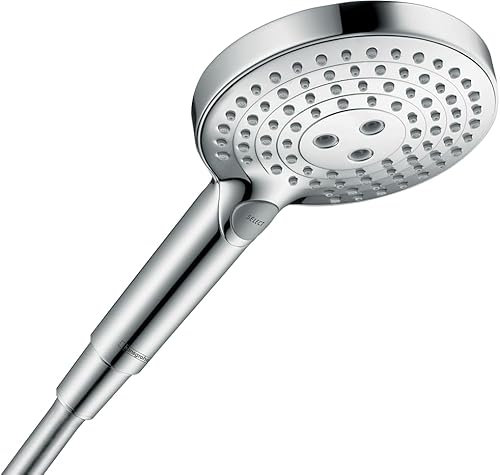 hansgrohe Raindance Select S - ducha de mano ahorro de agua 5,7 l/min (EcoSmart+), alcachofa de ducha con 3 tipos de chorro, cabezal de ducha (120 mm), con sistema antical, cromo, 26516000