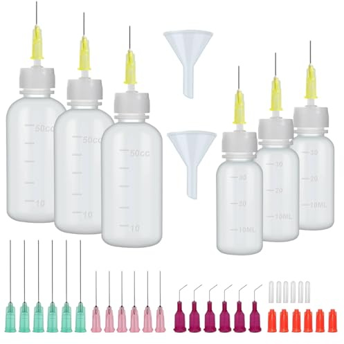 6 Stück Nadelflaschen 30/50ml, Dosierflasche mit Nadel | Dispensiernadelflaschen mit Dosiernadel und Kappe, zum Nähmaschinenöl für Heimwerker