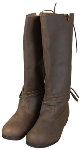 YUMALI 1 Paio Di Scarpe Allacciate Stivali Medievali Da Cavaliere Vichingo in Pelle Stivali Da Neve Con Gambale Lungo, Costume Cosplay per Il Carnevale (Brown,44)