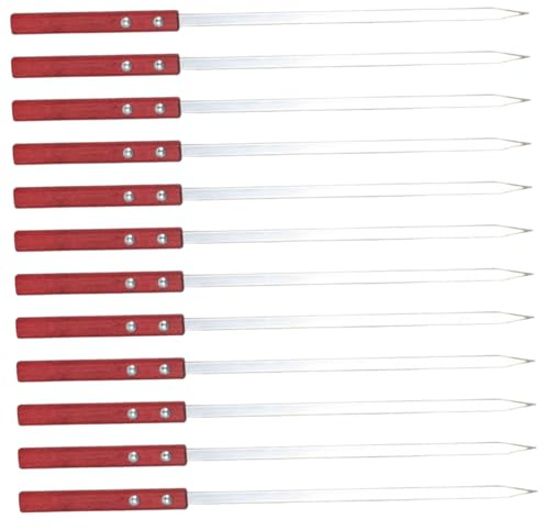 Kebab-spett i metall för att grilla platt, metallspett för kabobs, 12 st 40 cm rostfritt stål platt BBQ kebab med trähandtag för att grilla kött, kyckling, räkor, grönsaker mer