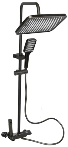 Asixxsix Modernes Badezimmer Duscharmatur -Set, 4 Wasserausgangsmodi Messing Duschsystem, Komplette Badezimmer Duschkeinerungssystem -Set, Wandhalterung Regen Dusche, Mattschwarz