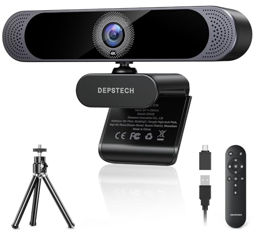 DEPSTECH DW49 Pro Webcam 4K Featuring 3X Zoom, Dual Microphones, Remote, 1/2.55 Inch Sony Sensor, Auto Focus Streaming Camera for PC Mac Skype