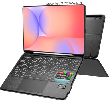 Doohoeek Bluetooth Keyboard Case w/LCD Screen Display for Samsung Galaxy Tab S10 Lite 10.9 2025 / S10 FE / S9 FE / S9 11, Backlit Wireless Type Folio with Detachable Trackpad & 150° Adjustable, Black