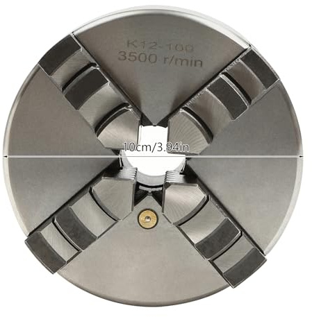 4 Backen Drehfutter, 100 mm Spannfutter Backenfutter, Selbstzentrierende Drehfutter, 4 Backen Drehfuttersatz, Gusseisen Stahl Drehfutter, Spannbereich 30–90 mm, Silber, für Holz Metall Drehmaschine