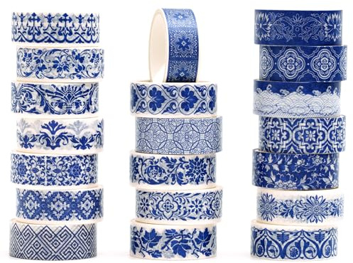 Songdao 20 rullar kinesisk stil Washi Tape set dekorativ maskeringstejp guldfolie tejp färgglad för konst, gör-det-själv-hantverk, dagbok, planerare, scrapbook, förpackning (1 porcelain grace/20
