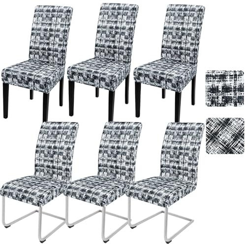 Alishomtll Stretch Stuhlhussen 6er Set, Stuhlbezug Schwingstühle, Gitter | Elastische Stuhlhussen Schwingstuhl Stuhlbezug Universal hussen für stühle Waschbare Esszimmerstühle Bezug Küche Hochzeit
