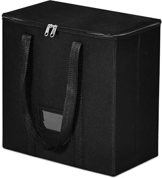 HEYCOOK Vinyl Record Storage Box Holds Up To 50 12-Inch Records, Sealed & Dust-Proof LP Storage Boxes with Lid & Handles for Valuable Album Collection, 32.5 x 18 x 32.5 cm (Black)