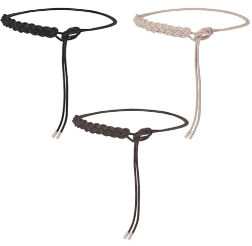 CALFOVERA Cintura Sottile in Pelle PU Intrecciata Sottile da 125cm, 3 Pezzi, 3 Colori, con Cinturino in Corda, Regolabile, Pelle, per Donne, Abiti, Jeans e Pantaloni.