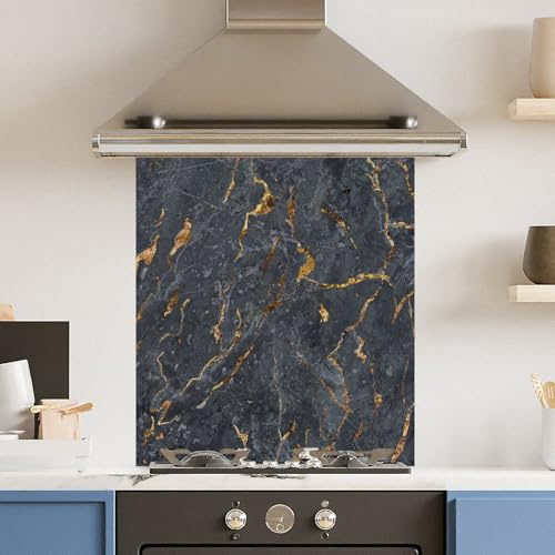 Premium 59.5 x 74.5cm Black Marble 6mm Glass Toughened Kitchen Splashback