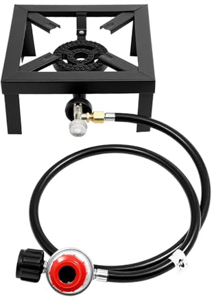 JAYEUW Hornillo de gas de 8 kW, estufa de gas de 4 pies, cocina de gas propano con manguera de 1,2 m y regulador de presión de 0 – 10 psi, para camping, exterior