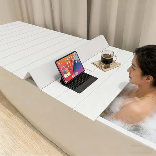 WORDFUN Badewannenabdeckung Weiß, 105x66 160x75 170x80cm PVC Badewannenbretter Faltbar, Isolierabdeckung, Staubdicht, Badewannenablage, Bathtub Tray, Für Haus, Badezimmer, Spa Erfahrung(115 * 80cm)