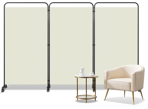 Jaxguom Paravent rumsavdelare på rullar, 3-delad skiljevägg, vikbar 263 x 180 x 30 cm, insynsskydd för kontor och balkong, skiljevägg, insynsskydd av polyesterfiber, beige