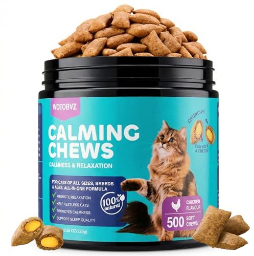 WOTOBVZ Calming Cat Treats - 500 Chews, Natural Relaxing Snacks With Dual Crunchy & Creamy Texture Cat Calming Treats Helps Reduce Stress During Travel, Vet Visits, Thunderstorms（Chicken Flavor）