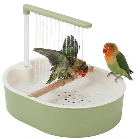 Vogelbad Vogeldusche Wellensittich – Automatische Wellensittich Dusche mit Wasserpumpe, Vogel Dusche & Vogeltränke, Badewanne für Dusche, Wellensittich Zubehör für Käfig Balkon Indoor Terrasse (Grün)