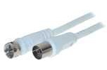 Cavo antenna 1,5 m F della spina IEC coassiale Jack diritto bianco 100% schermato, Bianco, > 90 DB, bzt CE, RoHS