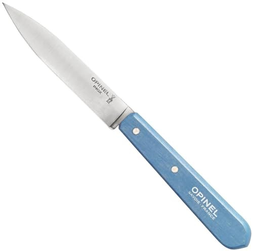 Opinel Erwachsene Küchenmesser No. 112, rostfreier Sandvik-Stahl, hellblauer Buchenholzgriff Messer, Mehrfarbig, One Size, 254386