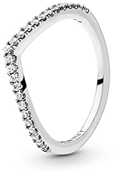 PANDORA Anello Wishbone in argento Sterling brillante con zirconia cubica trasparente, 54