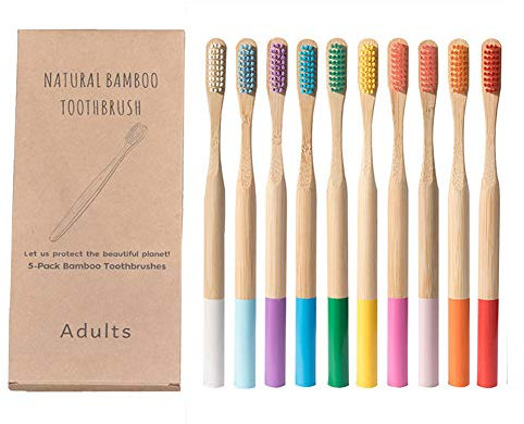 Brosse à dent Bambou biodégradable, Pack de 50 brosses à dents poils souples infusés au charbon végétal, Ergonomique et Vega - sans BPA recyclable Convient pour les voyages à domicile et à l'hôtel