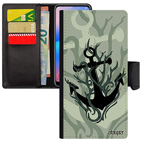 utaupia Coque pour Honor 8 Portefeuille Porte Cartes Ancre Antichoc Symbole mer Telephone Noir Mobile Vintage Old School Pirate Tatouage feu en