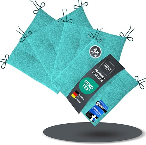 LILENO HOME 4er Set Stuhlkissen Aqua (40x40x4,5 cm) - Sitzkissen für Gartenstuhl, Küche oder Esszimmerstuhl - Bequeme UV-beständige Indoor u. Outdoor Stuhlauflage als Stuhl Kissen