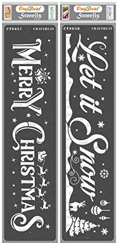 CrafTreat Christmas Stencils for Painting on Wood - Merry Christmas and Let it Snow 3 x 12 Pack of 2 Reusable Craft Stencil for Cards