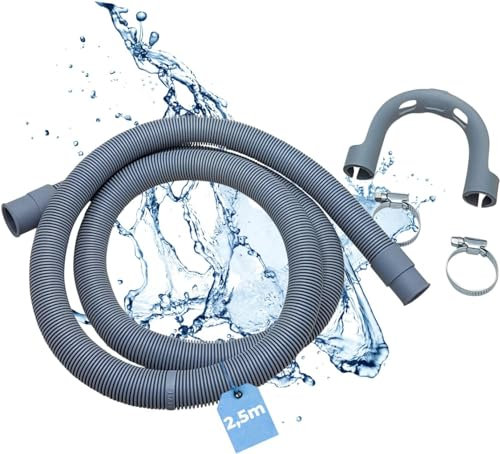 Lichtblau manguera de desagüe lavadora lavavajillas I Longitud 2,5 m I Set completo incl. estribo y abrazaderas de manguera I tubo de drenaje de agua aplicación universal independiente de fabricante