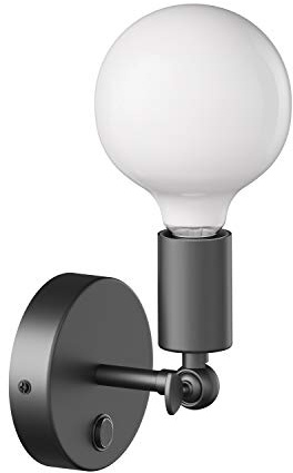 ledscom.de Vintage E27 Wand-Leuchte FETRO mit Schalter, schwarz, schwenkbar, inkl. E27 Lampe (warmweiß, 6,191W, 845lm)