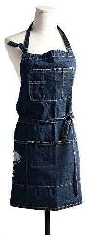Pincy Jeansschürze, Unisex Verstellbare Denim Schürze mit Taschen für Kochküche